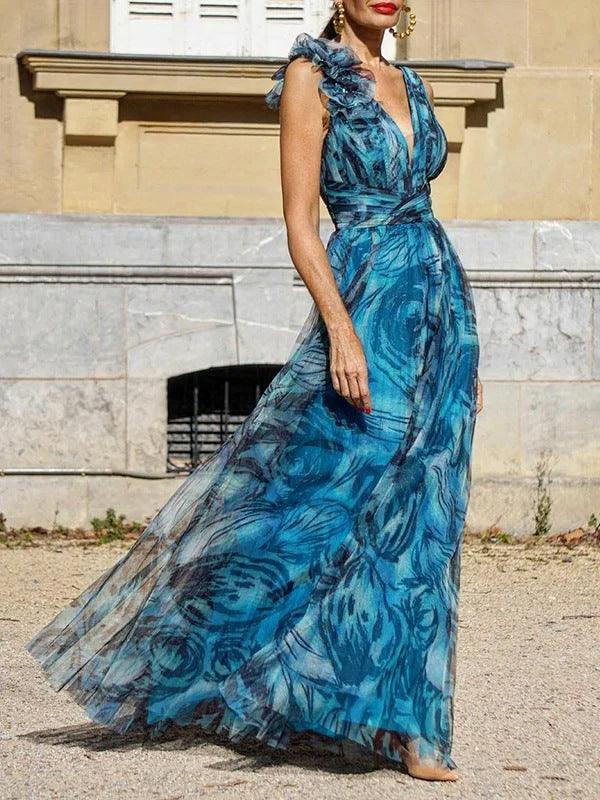 Lisa - Long blue bohemian style dress Zevessa Lisa - Long blue bohemian style dress Zevessa