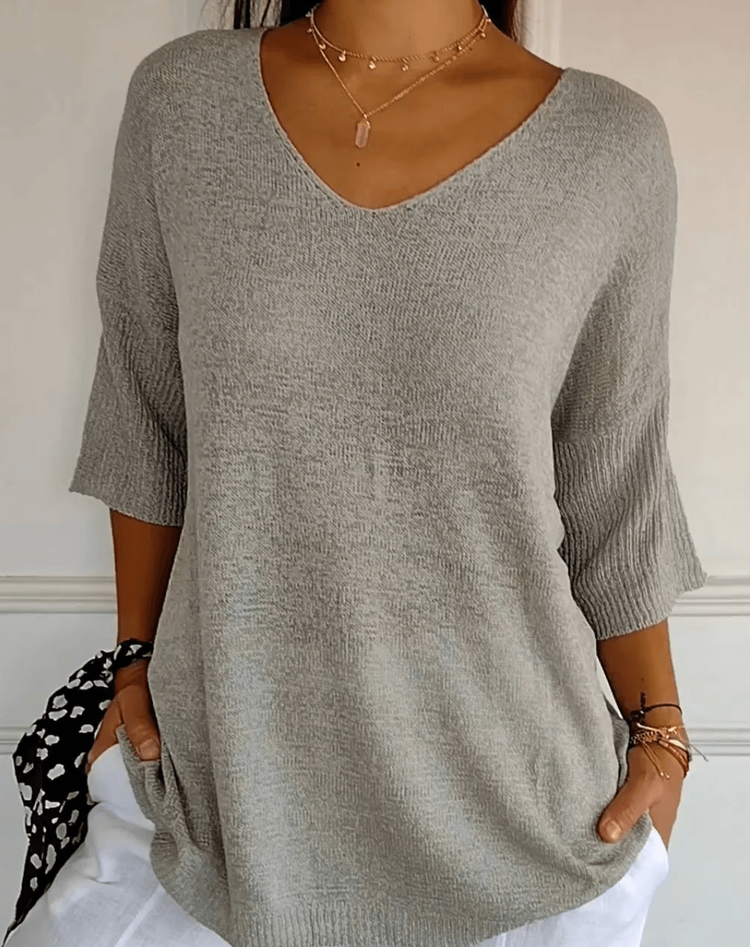 Lola | Plain Knit Top with Collar