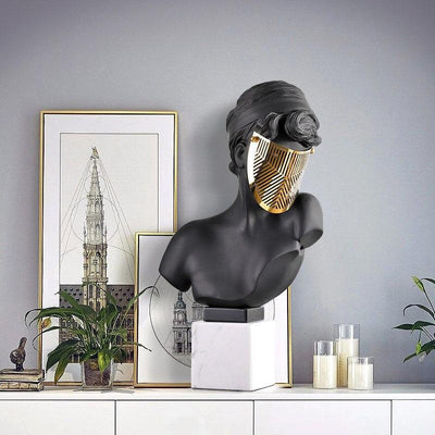 Statue de masque de Base en métal et marbre - Zevessa