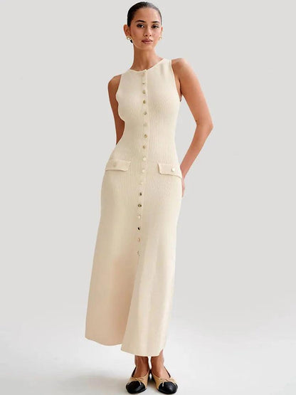 Margaux | Sleeveless Buttoned Maxi Dress 