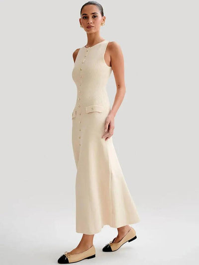 Margaux | Robe Maxi Boutonnée sans Manches