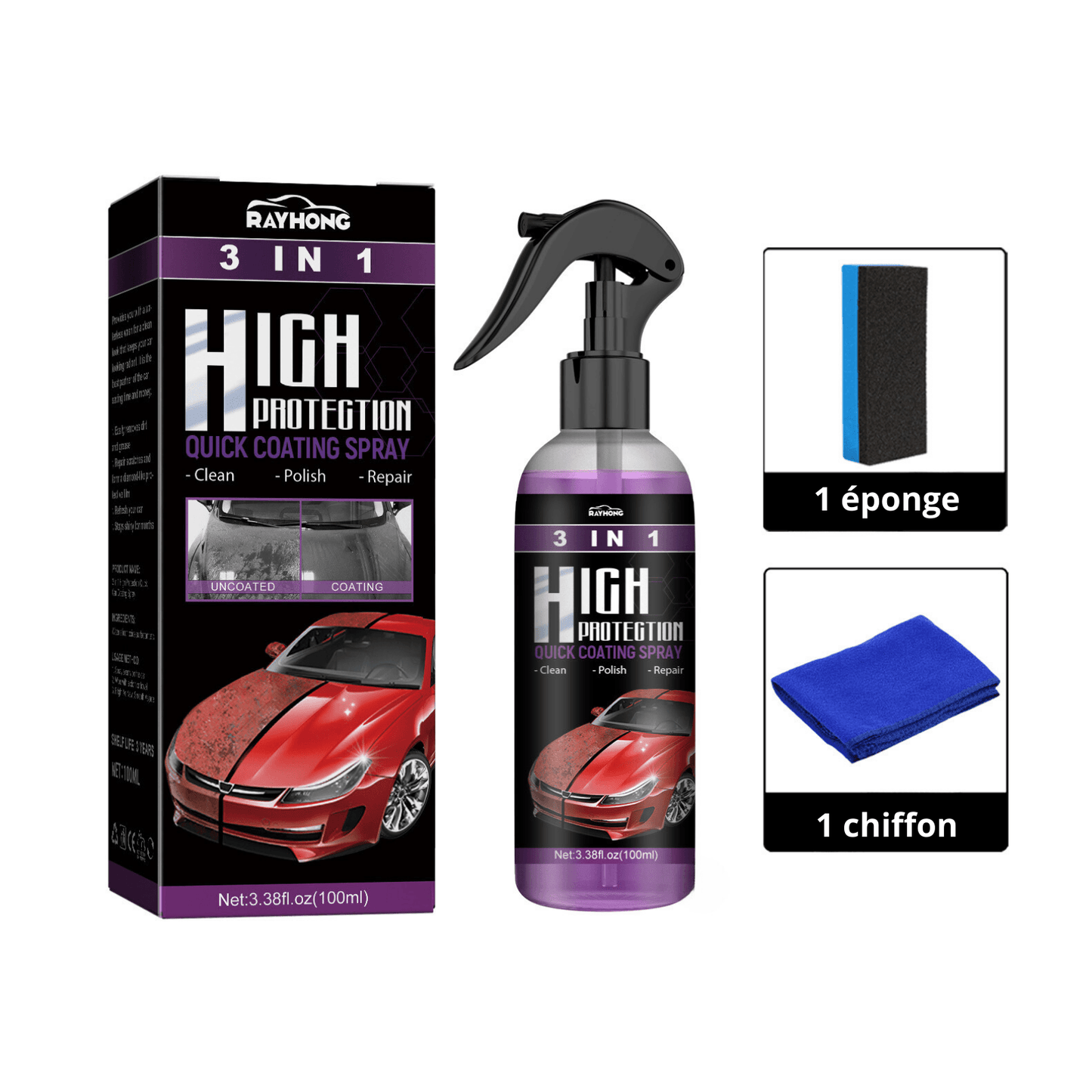 Spray de revêtement de voiture 3 en 1 avec éponge et torchon | Magic AutoSpray