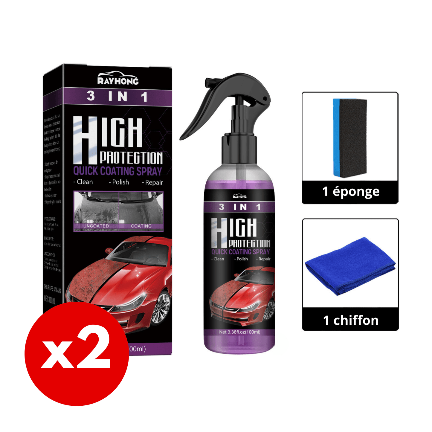 Spray de revêtement de voiture 3 en 1 avec éponge et torchon | Magic AutoSpray