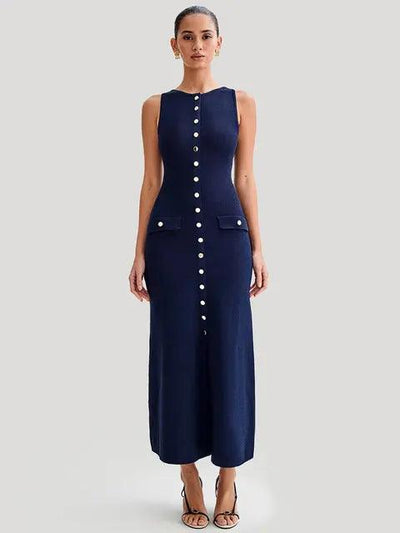 Margaux | Robe Maxi Boutonnée sans Manches