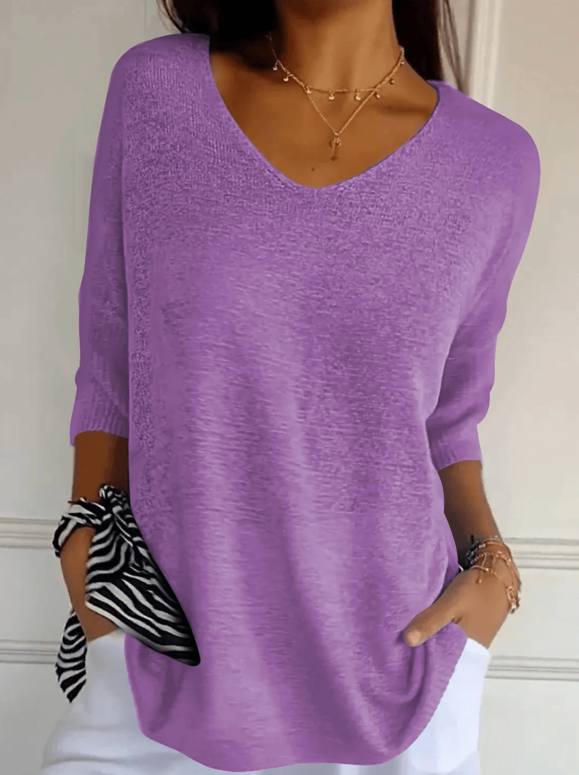 Lola | Plain Knit Top with Collar 