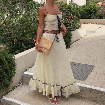 Cream Long Skirt Set | Blissful