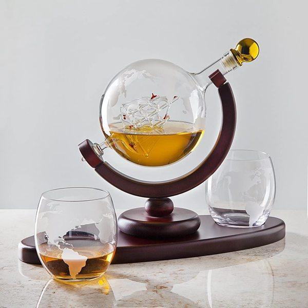 Ensemble de carafe à whisky avec 2 verres Globe gravés - Zevessa