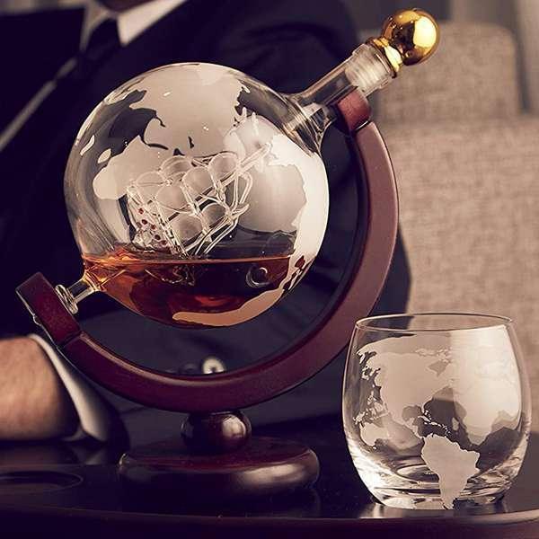 Ensemble de carafe à whisky avec 2 verres Globe gravés - Zevessa