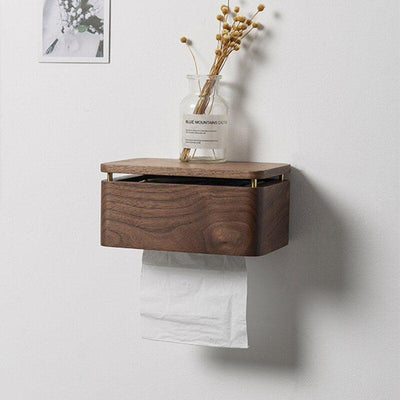 Porta carta igienica in legno e supporto per WC in legno marrone – Zevessa